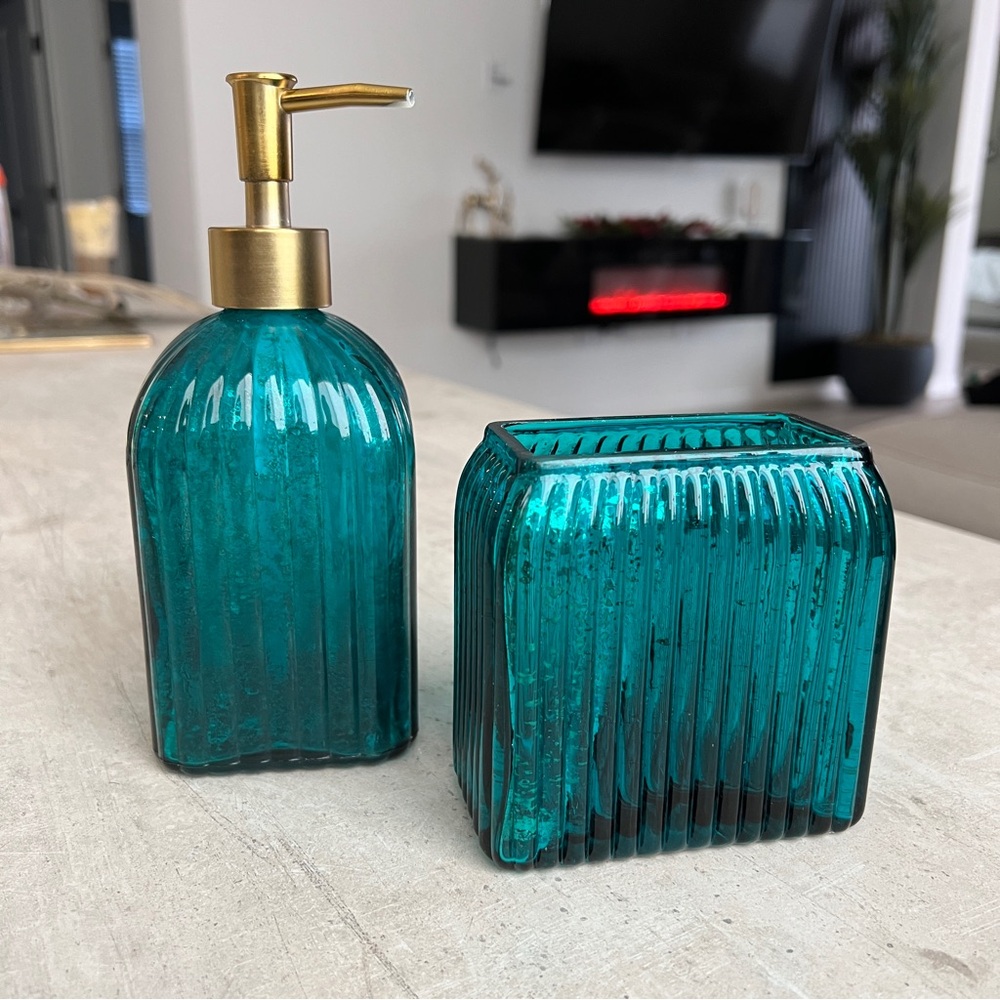 Target Teal Glass Bathroom Set